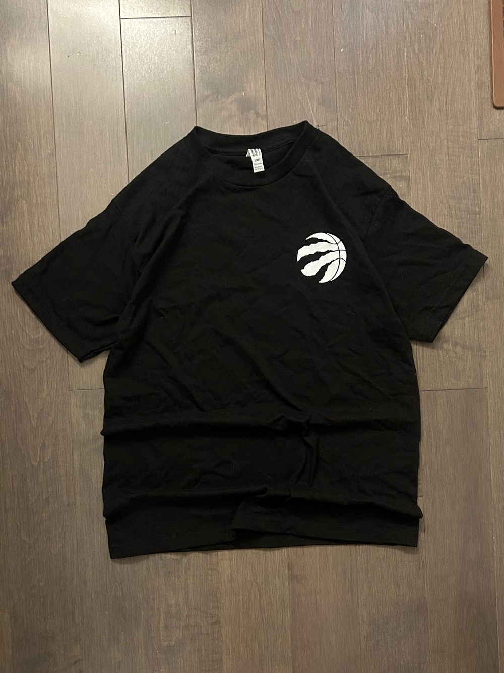 NBA Black Short Sleeve Tee with White Raptors Claw Chest Logo